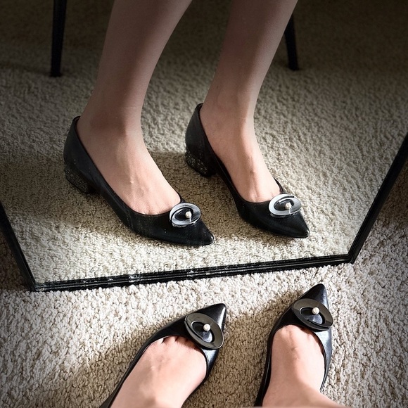 Carolinna Espinosa Leather With Rhinestone Block Heels - Picture 11 of 13